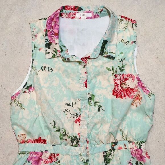 TULLE Brand Sleeveless Floral Rose Summer Spring Dress - Size Large - Picture 2 of 8